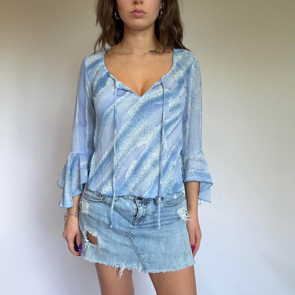 Vintage Styles Blue Printed Mesh Top